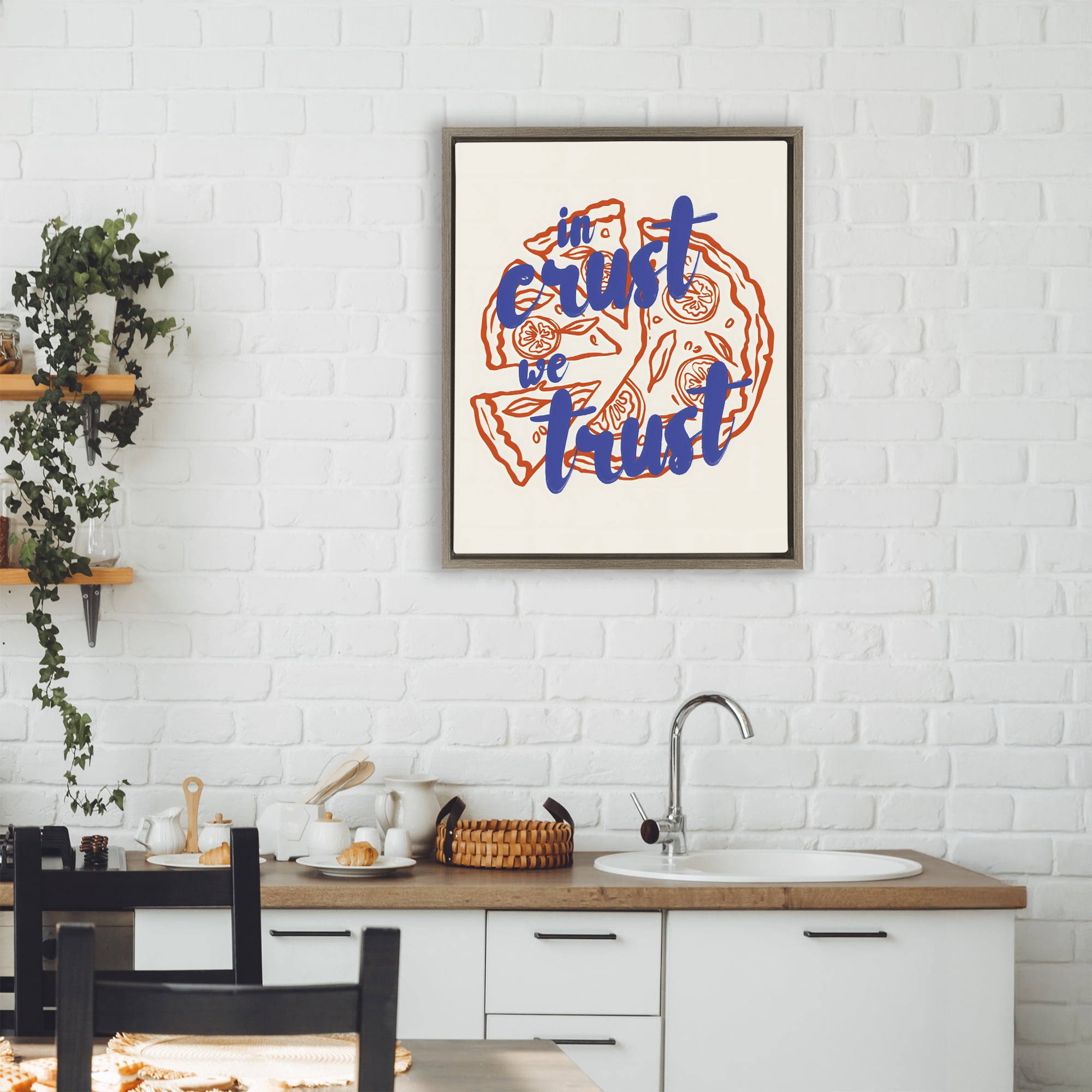 Stupell Industries In Crust We Trust Pizza Brown Framed Floater Canvas Wall Art, design by The Prints Vibe