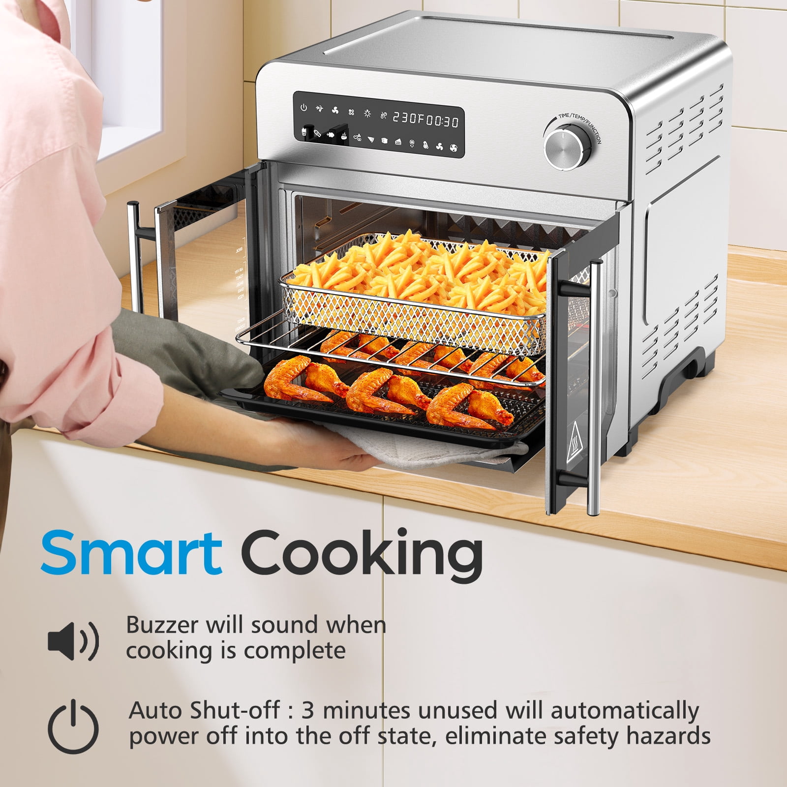 OSTBA 10‑in‑1 French Door Air Fryer Toaster Oven Combo, 24QT Countertop Convection Oven with 102 Recipes & 7 Accessories, 30% Faster Cooking, 90% Less Oil, Stainless Steel