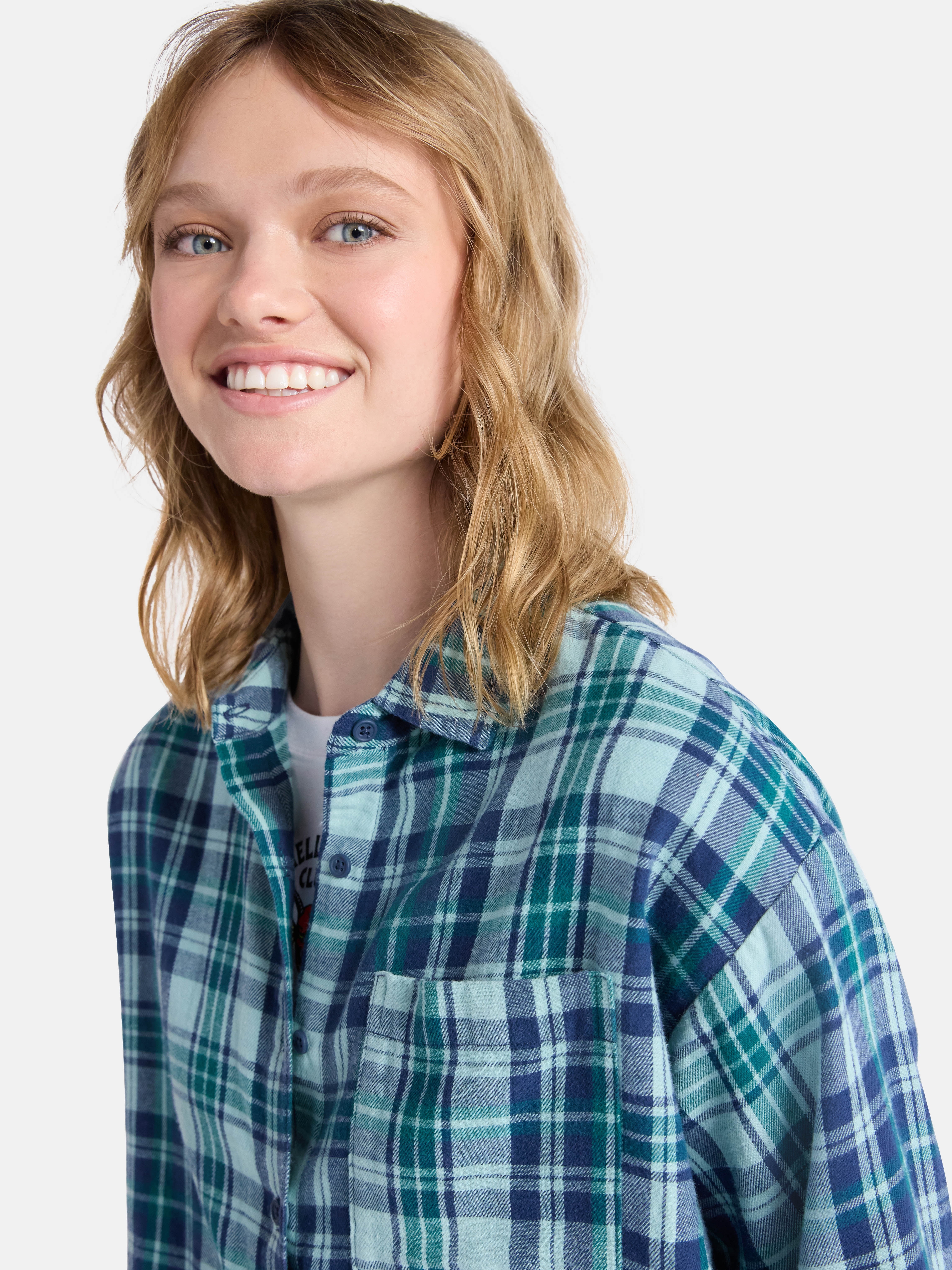 Netflix Stranger Things Cotton Cropped Flannel from No Boundaries, Women’s & Women’s Plus