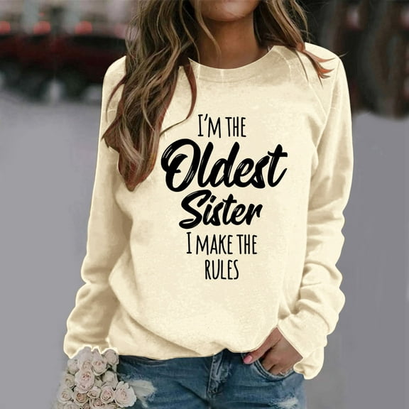 Women's Autumn and Winter Casual Letter Printed Round Neck Sweatshirt