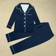thumbnail image 3 of Zwiiyzr Family Satin Christmas Pajamas Sets Solid Silk Xmas Button Down Shirt and Pants Matching Sets Soft Sleepwear for Mens Womens 2025 Navy, 3 of 5