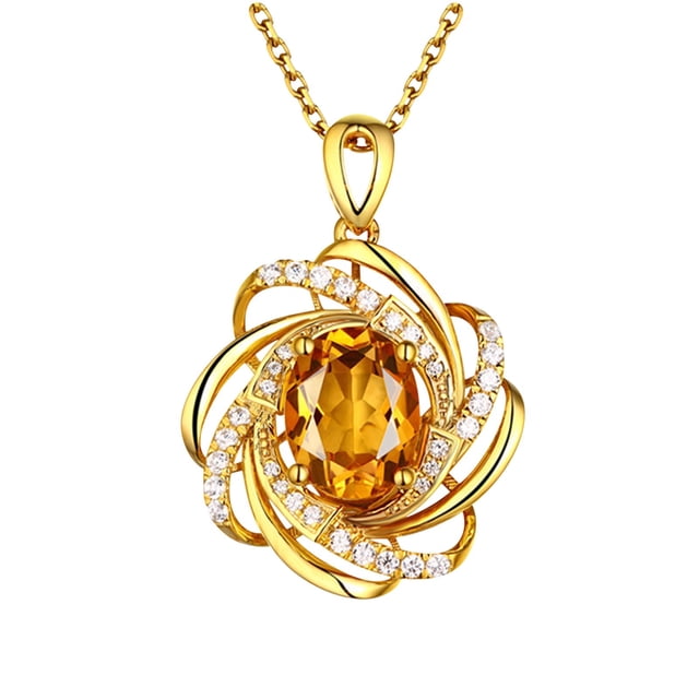Colgante Collar de Moda Completa de Plata Citrino Colgante Flor de Oro Mujeres Collares Colgantes