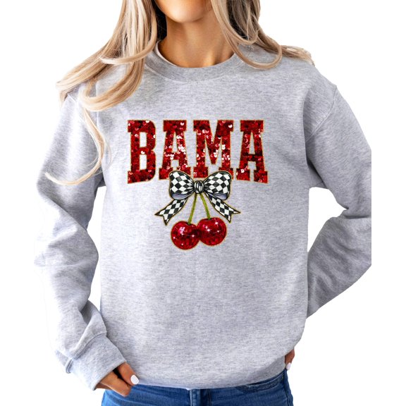 Bama Red Ink-Printed Sequins Sweatshirt for Women & Teens Alabama Fall Sports Sweater Gray Sweatshirt Adult Medium