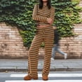 thumbnail image 6 of Gamivast Two Piece Outfits for Women Striped Long Sleeve Button Cardigan & Wide Leg Pants Lounge Sets Ribbed Knit Streetwear Casual Tracksuits Fall Clothing, 6 of 6