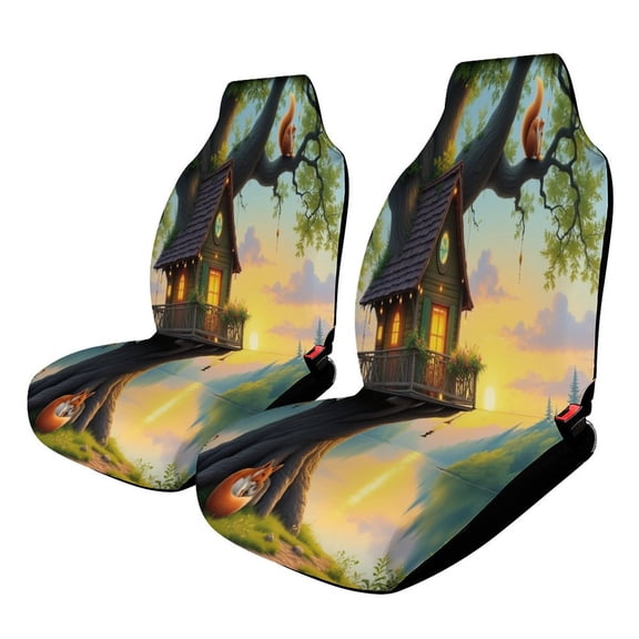 Charming Treehouse Sunset Car Seat Covers Car Accessories Pack of 2 Universal Front Seat Protective Cover