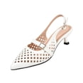 thumbnail image 2 of Kitten Heels for Women Pointed Toe Pumps Low Heel Slingback Heels with Buckle Dress Shoes for Dating Party Working White 38, 2 of 6