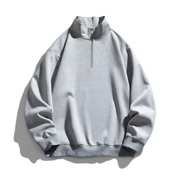 Gibobby Sudaderas sin gorro hombre Sudadera de vellón de manga larga con cuello redondo para Hombre(Gris,M)