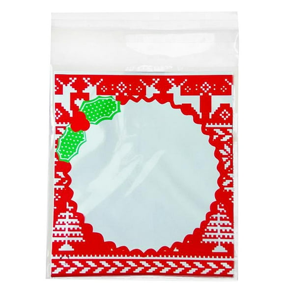100pcs Bolsa de Almacenamiento Plástica estampado de Nieve Navidad para Lollipop Chocolate Galleta rojo Colco Bolsas para galletas