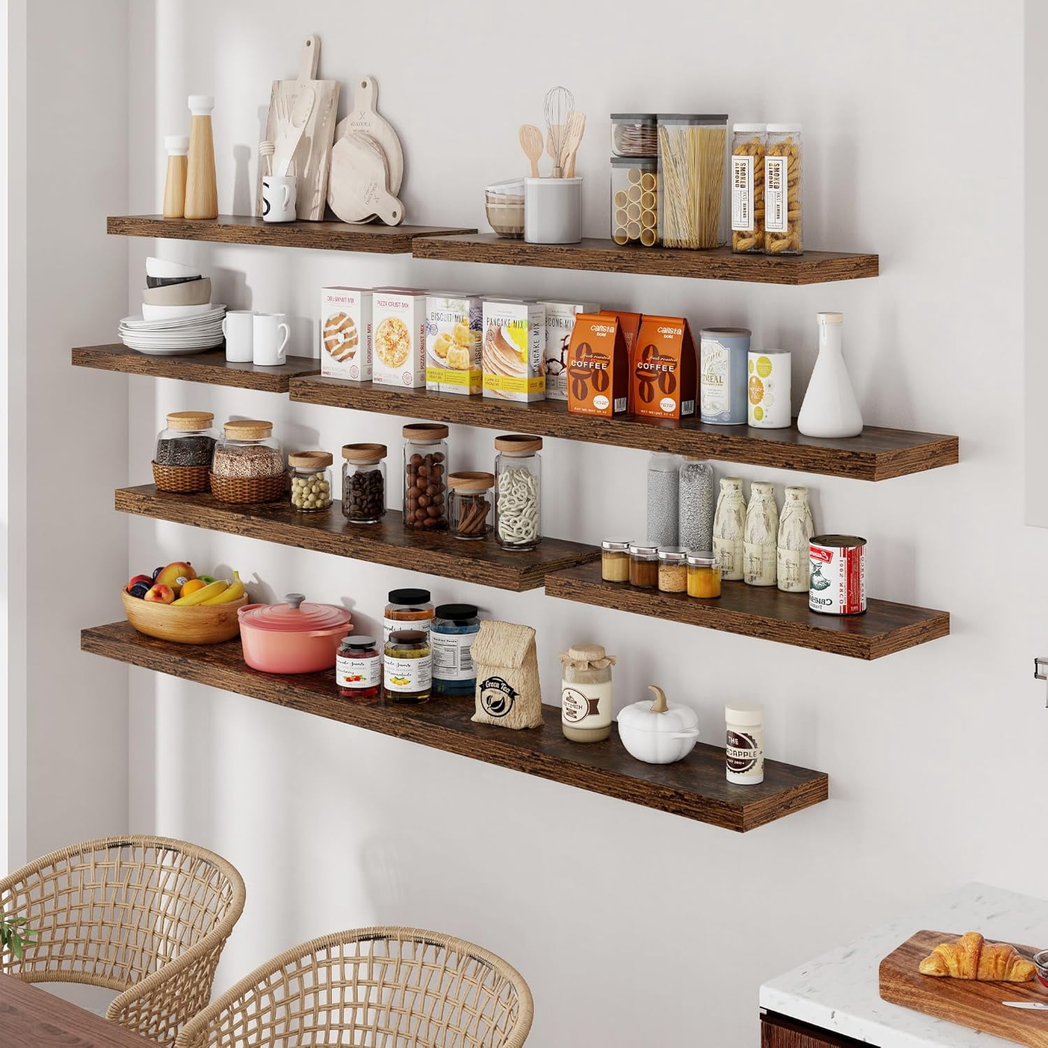 55 Inch Brown Floating Shelves, 9.3 Inch Deep Wall Mounted Floating Shelf, 55 x 9.3 Large Storage Wall Shelf for Living Room, Floating TV Stand, Farmhouse Rustic 55" Long Fireplace Mantel