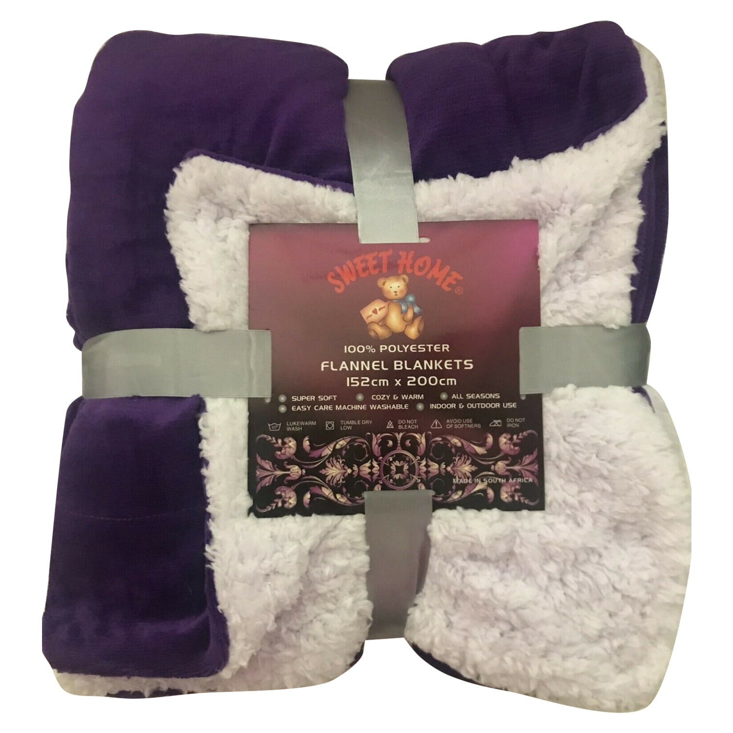 Warm Purple Sherpa Flannel Throw Super Soft Microfiber Reversible Fleece Blanket 