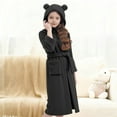 thumbnail image 2 of Girls Fleece Robe with Pockets Bear Ear Hooded Flannel Bathrobe Kids Belted Soft Plush Fuzzy Pajamas Sleepwear (11 Years, Black), 2 of 7