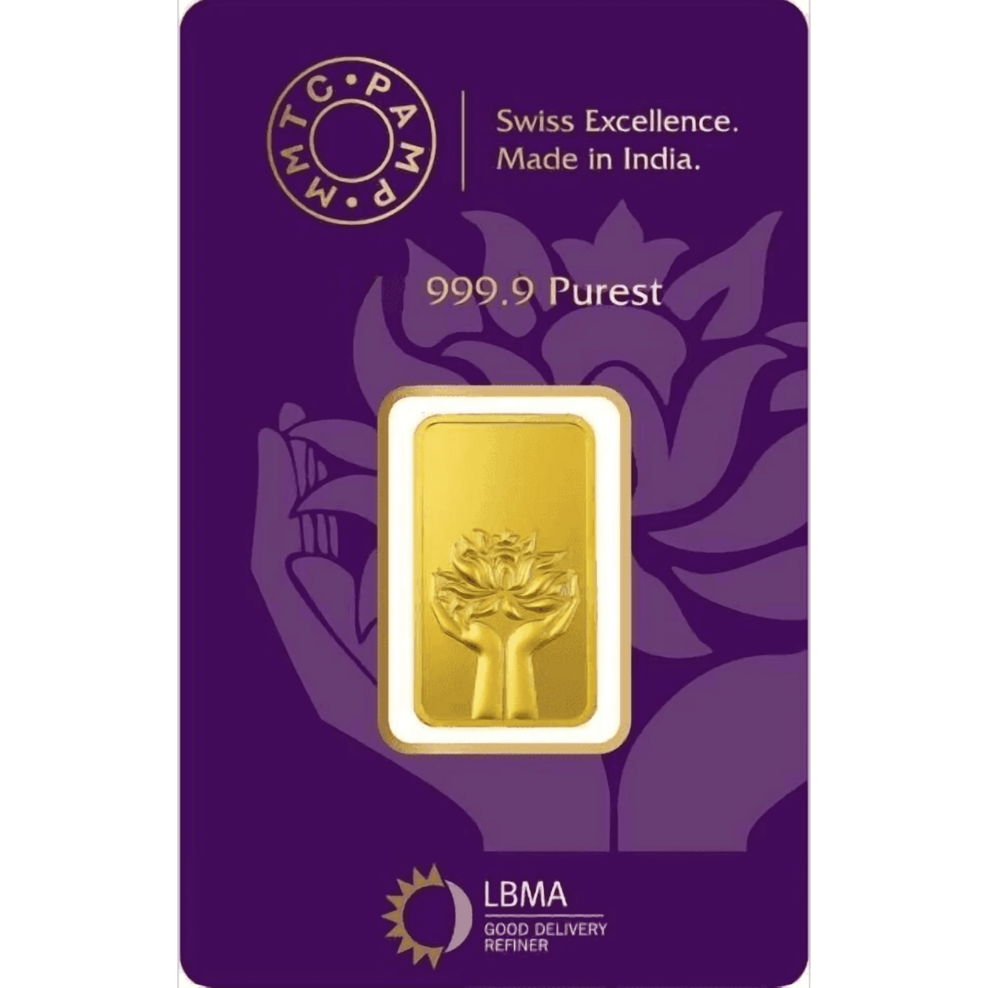 Pamp MMTC Lotus 10 Gram Gold Bar - Large Card Assay