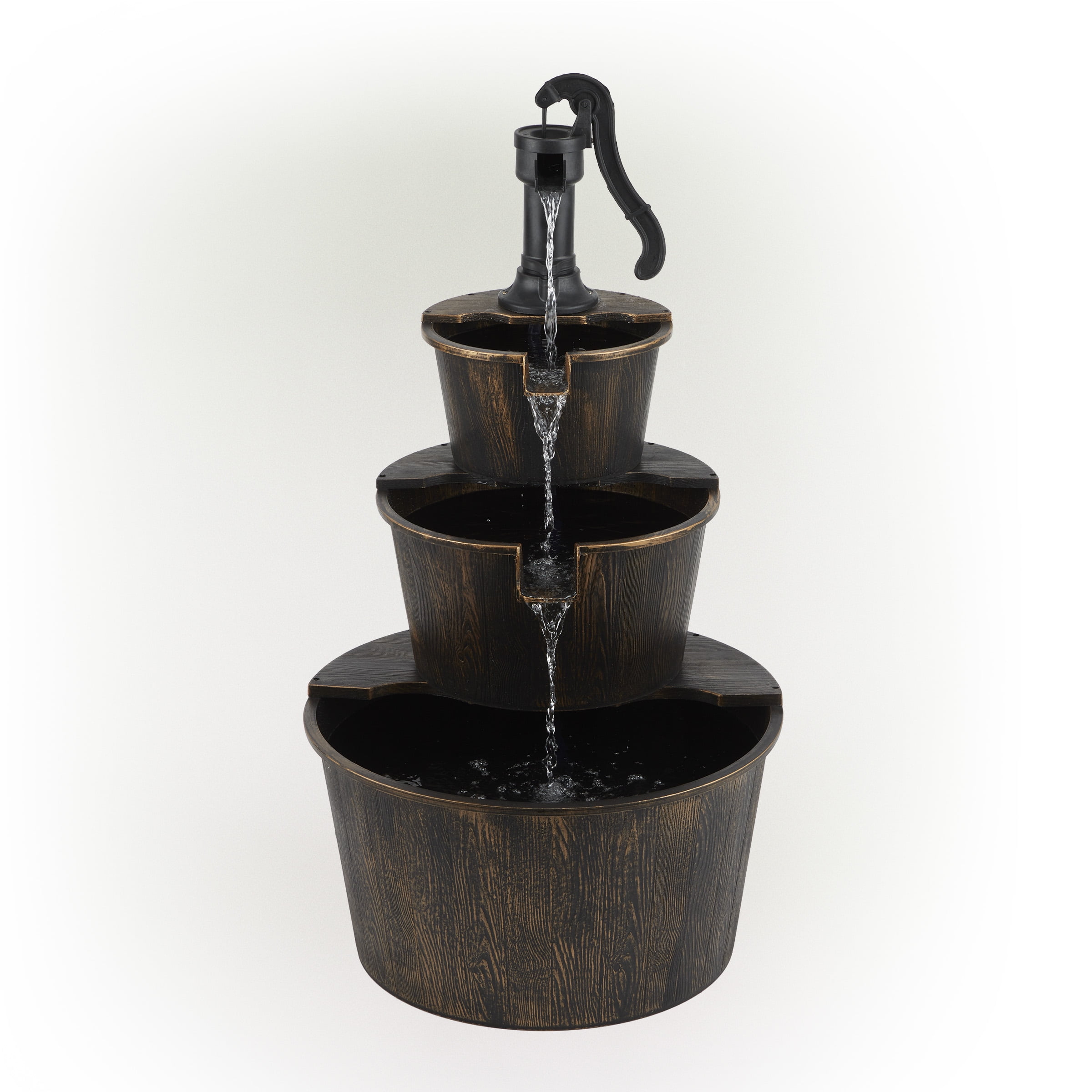 Alpine Corporation 40" Three Tier Pump Outdoor Fountain Decor, Brown