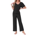 thumbnail image 2 of Conjunto de pijama para mujer INSPIRE CHIC, de dos piezas, con parte superior de manga corta de punto acanalado y pantalones con abertura lateral, con bolsillos, en color negro, talla M, 2 of 5