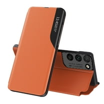 Flip Case for Samsung Galaxy S22 Ultra, Luxury PU Leather Shockproof Folio Phone Cover with Magnetic Closure Kickstand Precise Cutouts Case for Samsung Galaxy S22 Ultra 6.8 Inch,Orange