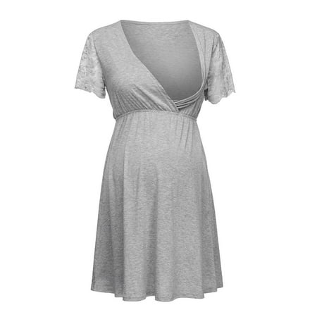 

Vedolay Maternity Dress Casual Womens Maternity Dress - Ruched Ruffle Off Shoulder Baby Shower Pregnancy Dress Gray XXL