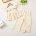 thumbnail image 2 of Yindaity Toddler Outfits for Girls Toddler Girl Summer Outfits Sleeveless Ruffle Halter Tops Wide Leg Pants Kids Clothing Set(Beige,3-4 Years), 2 of 5
