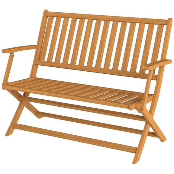 Foldable Wood Outdoor Bench with Backrest and Armrests for Garden, Porch, Park, Balcony, Teak