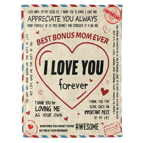 Funnil Mothers Day Gifts for Bonus Mom,Best Mom Ever Gifts, Throw Blanket 60" x 50",Beige