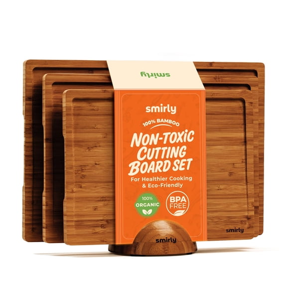 Juego de tablas de cortar SMIRLY Wood de bambú carbonizado, 3 piezas con soporte