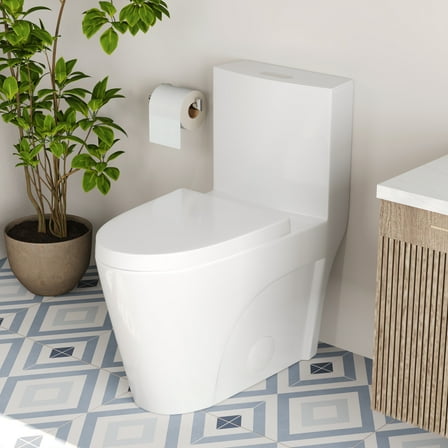 DeerValley One Piece Modern Toilet, Elongated Dual Flush Standard White Toilet With Comfort ADA Seat Height(Seat Included) DV-1F52102Pro