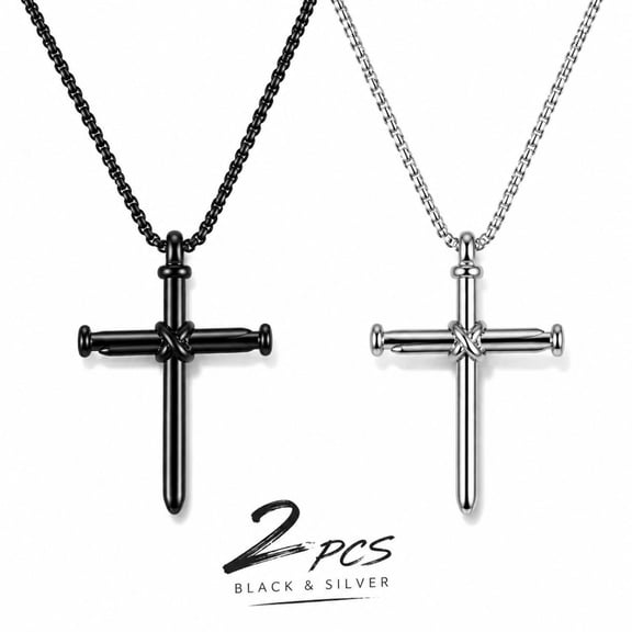 Jewelry Necklace Mens Jewelry Cross Necklace Necklaces Mens Necklaces Black/Silver Cross Necklace for Men 2 Pack