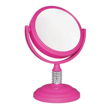 Long Body Mirror Soft Touch Round 10x/1x Magnification Mini Make up Vanity Mirror with Crystal Neck Design Body Pink - 3.75
