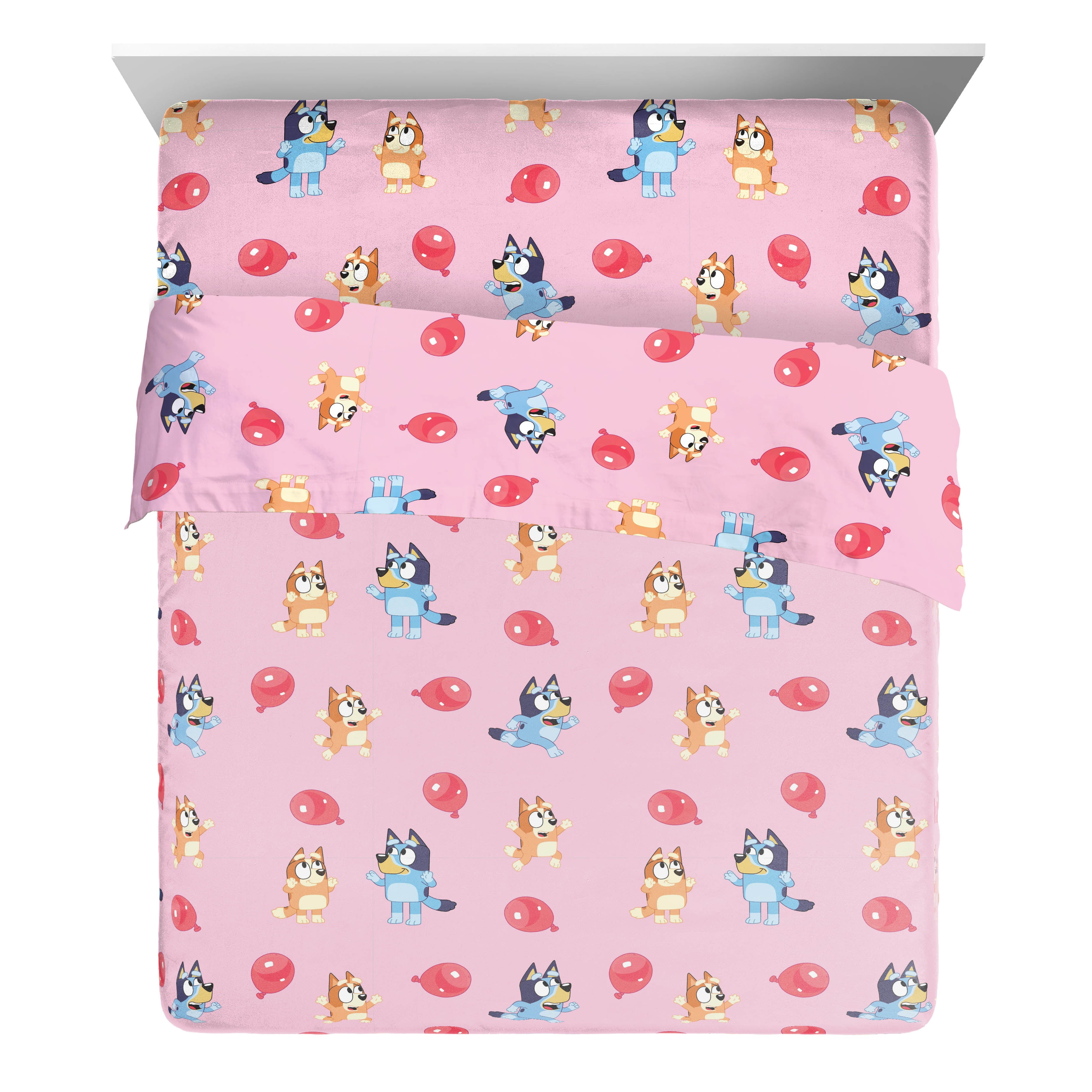 Bluey Balloon Party 4-Piece Queen Sheet Set, Polyester, Pink, BBC Studios
