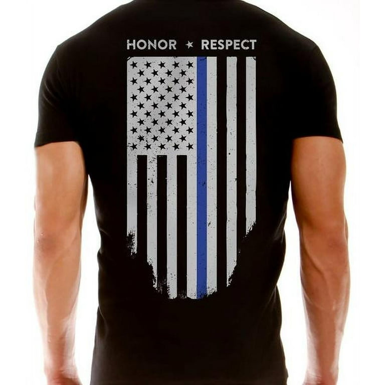 Men's - T-Shirt - Thin Blue Line Flag, White / Small