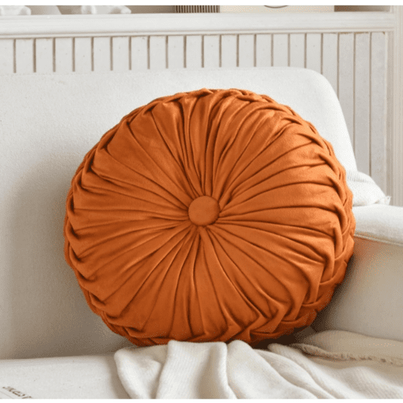 2 Pcs Round Throw Pillows Decorative Pumpkin Velvet Boho Pleated Bed Pillows Back Support for Couch Chair Dorm Car 14.96'' (Orange)