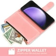 thumbnail image 4 of Compatible with Samsung Galaxy S23 FE 5G Wallet Phone Case and Tempered Glass Screen Protector Flower Faux Leather Flip Credit Card Holder Stand Zipper Cell Cover for S 23 EF S23FE 23S Women Pink, 4 of 9