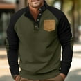 thumbnail image 4 of AWZXDE Men's Color Block Half Button Stand Collar Sweatshirt, Minimalist Casual Pullover Army Green,XL, 4 of 9