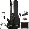 Sawtooth Black ES Series Left-Handed Electric Guitar with Black Pickguard - Includes: Gig Bag, Amp, Picks, Tuner, Strap, Stand, Cable, Guitar Instructional and Free Music Lessons
