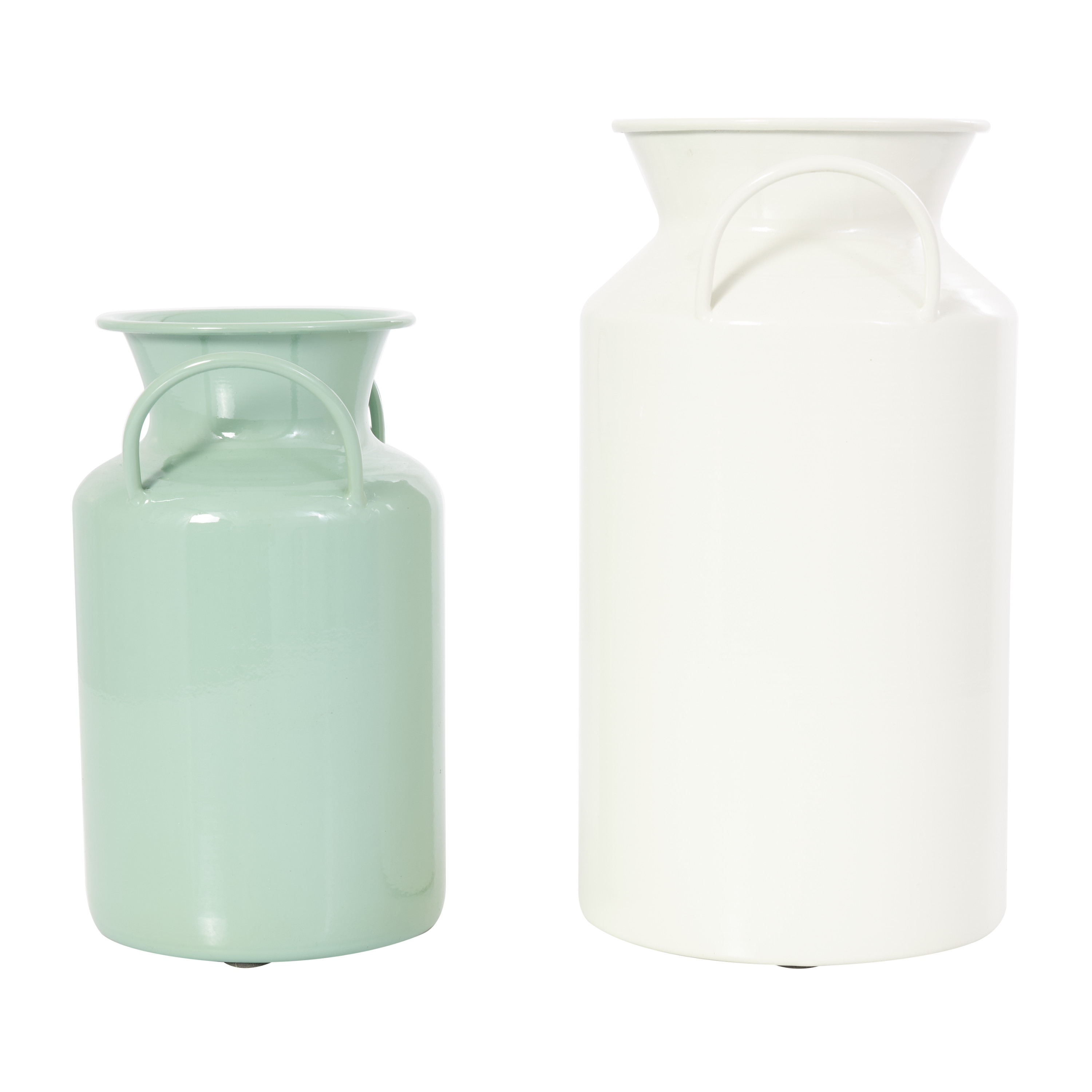DecMode 10", 8"H Jug Teal Metal Vase with Handles, Set of 2