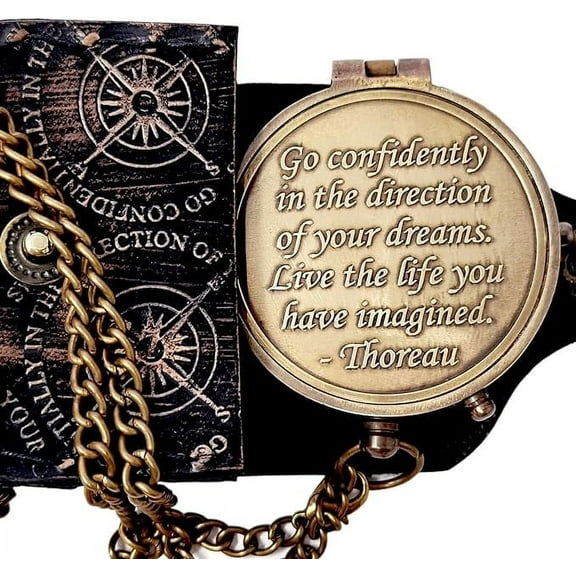 Indian Nautical Instruments Thoreau's Go Confidently Brass Compass, Gift for Graduation, Confirmation Day, Baptism, New Year Gift, Birthday, Anniversary, Communion, Camping Gift