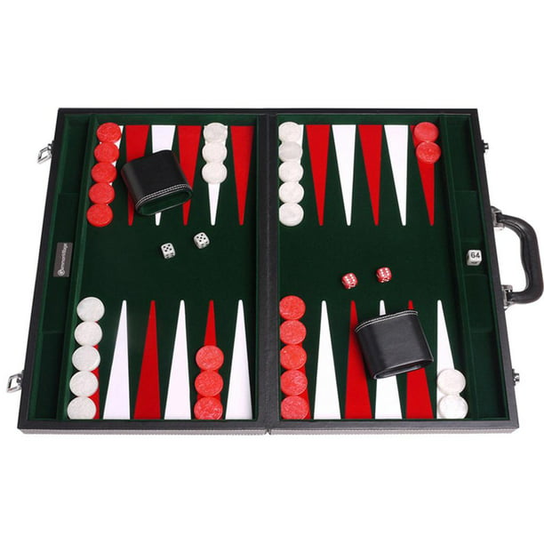 18-inch Leatherette Backgammon Set - Inlaid Velvet Field - Black/Green