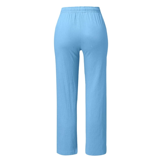 Women High Waisted Wide Leg Pants Casual Drawstring Elastic Trousers Comfy Straight Leg Long Pants With Pockets