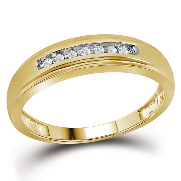 10kt Yellow Gold Mens Round Diamond Wedding Anniversary Band Ring 1/12 ...