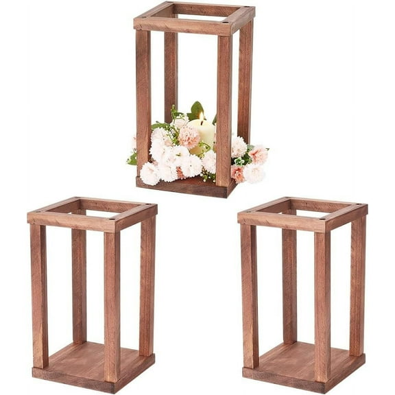 3 Sets Wedding Lantern Centerpiece Wood Lantern Candle Holders Rustic Farmhouse Wedding Lanterns Decorative Pillar Candle Holder for Tables Candle Holder Wedding Decoration 5x5x9 inch