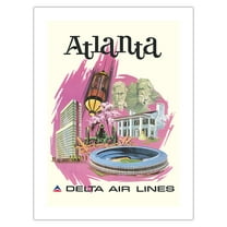 Atlanta Georgia - Delta Air Lines - Vintage Travel Poster by Fred Sweney c.1960s - Bamboo Fine Art 290gsm Paper (Unframed) 12x16in