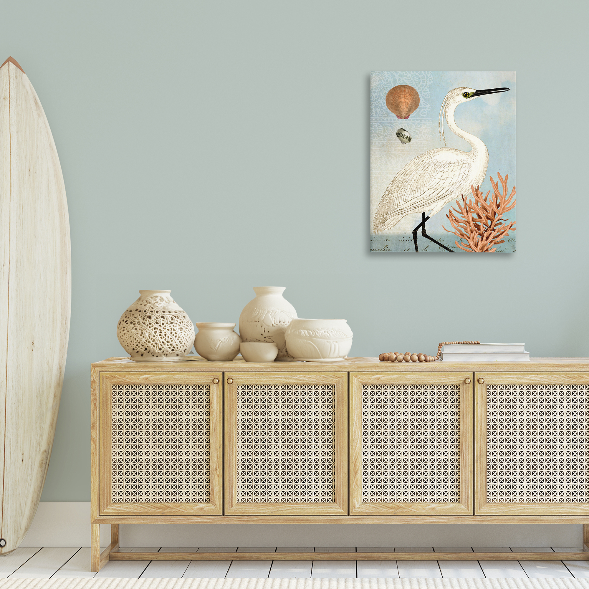 Stupell Industries Maritime Egret & Coral Animals & Insects Painting Gallery Wrapped Canvas Art Print Wall Art, 24 x 30