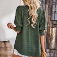 thumbnail image 3 of Blusa de media manga con farol para mujer, cuello en V, camisas fluidas, color puro, informal, lindo punto, 3 of 6