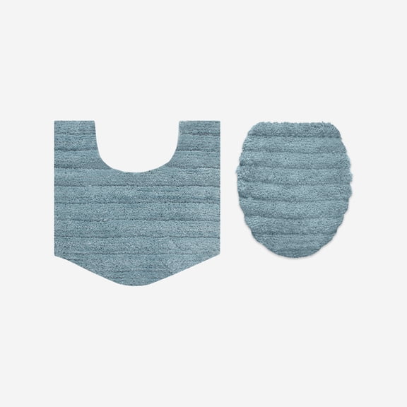 Home Weavers Essence Microfiber 2-Piece Bath Rug Set with Contour, Non-Slip, Machine Washable, 18"x18", 20"x20", Blue