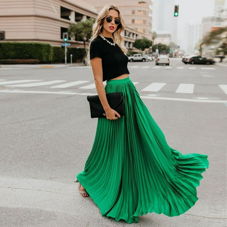 fællesskab Grudge Hassy Clearance-Sale Skirts for Women Plus Size Solid Color High Waist Fold Soild  Vintage Loose Beach Wrap Maxi Long Skirt Skirt Maxi Loose Fit Fashion  Elegant Vintage Beach Seaside A-Line Swing Hem Skirt -
