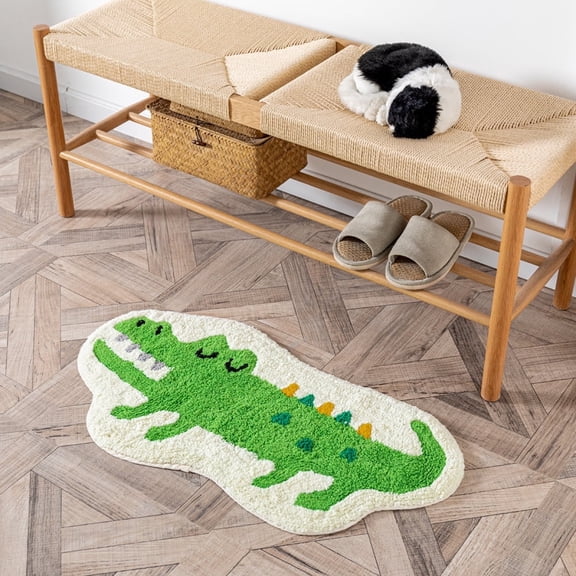 Green Crocodile Pattern Area Rugs Ultra Soft Kids Floor Mat Machine Washable Carpet Non Slip Bath Mat Playroom Nursery Living Room (15.7x29.5in)