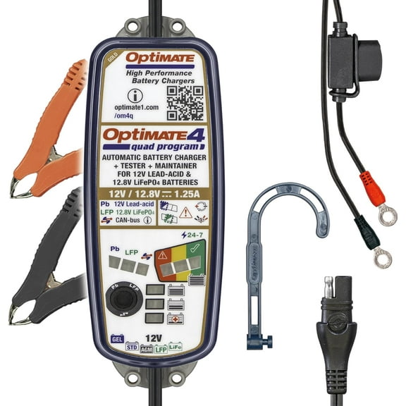 Optimate 4 Quad Program, TM631, Gold Series: 9-Step 12V / 12.8V 1.25A Sealed Battery Saving Charger & maintainer