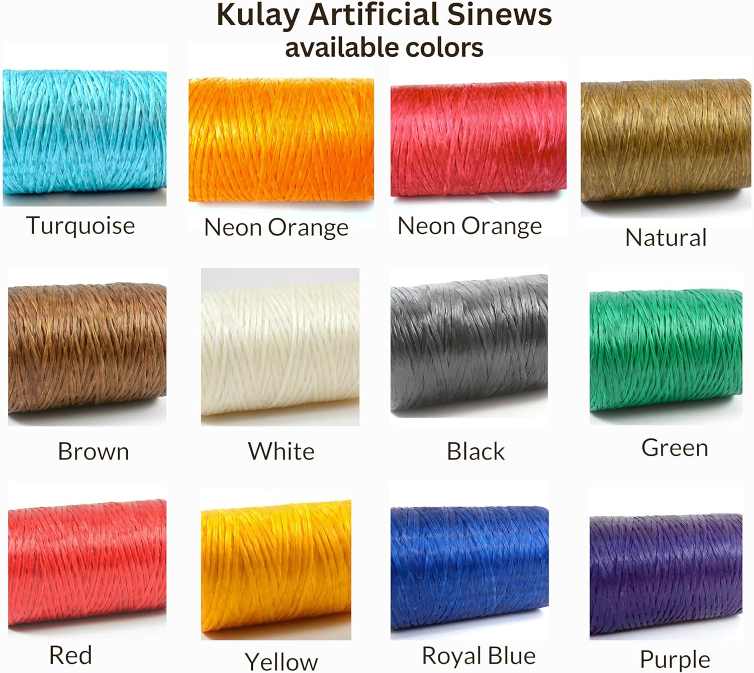 Pack of 4 - Kulay Artificial Deer Sinew Waxed Flat Polyester Thread for Beading, Leather, Tie-dye Crafts and Sewing, Purple Red Royal Blue Yellow Sinue (5-Ply, 300 Yards per Spool)