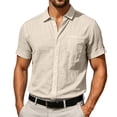 thumbnail image 5 of Men's Casual Linen T-Shirt Turndown Collar Solid Color Breathable Sports Top, 5 of 8