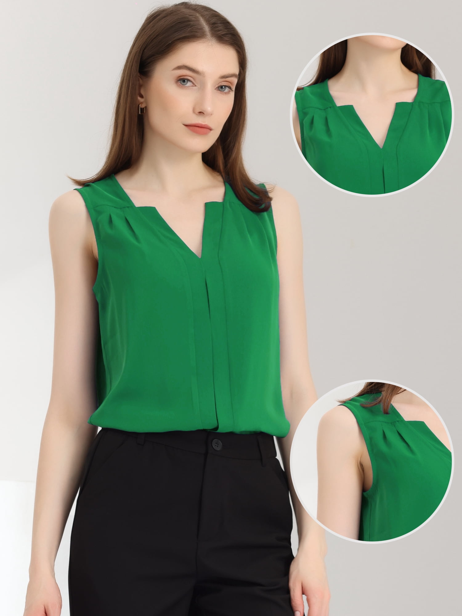 DARING DIVA Sleeveless Blouse Top Office Work Shirt S Green
