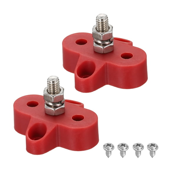 Uxcell 2Pcs 12-48VDC 120A Bus Bar Marine Power Distribution Blocks, 1/4" Single Studs Automotive Busbar Terminal Block with Accessories for Car Boat Solar Wiring, Red